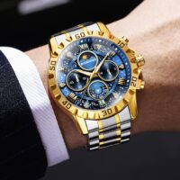 ساعت مردانه چهار موتور binbond شب تاب طلایی