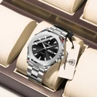 ساعت مردانه برند پودگار اصلی فول استیل فول تاریخ دو زبانه شب نما