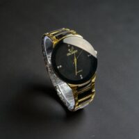 ساعت طلایی مشکی استیل نگین دار