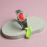 ساعت زنانه گرینویچ قرمز فول استیل نگین دار